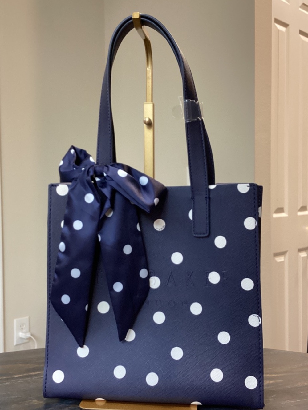 Ted Baker London Navy and White Polka Dot The Icon Tote with Bow